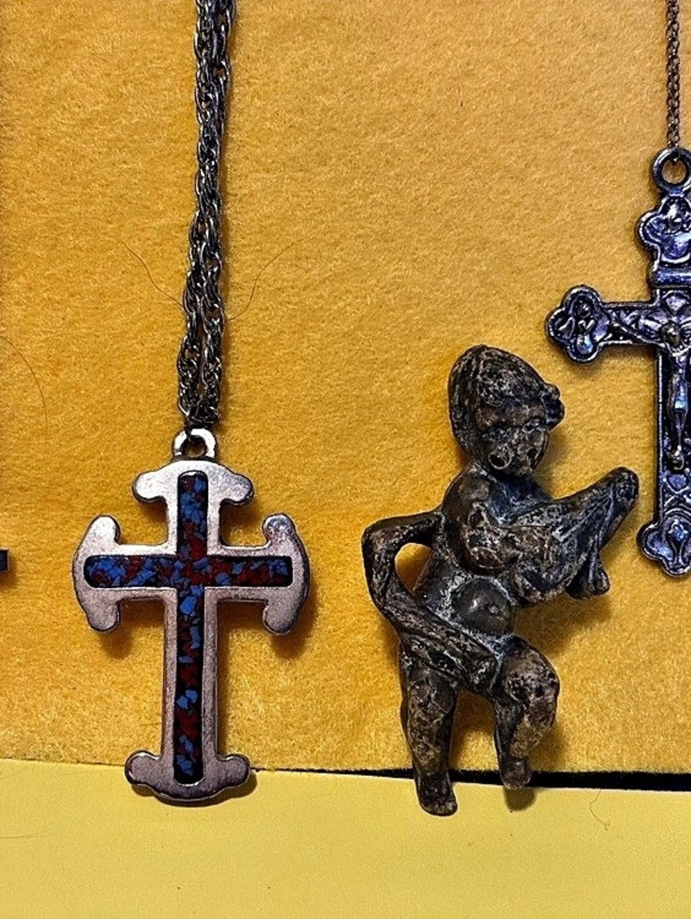Religious Cross & Figure Pendant Necklace Set
